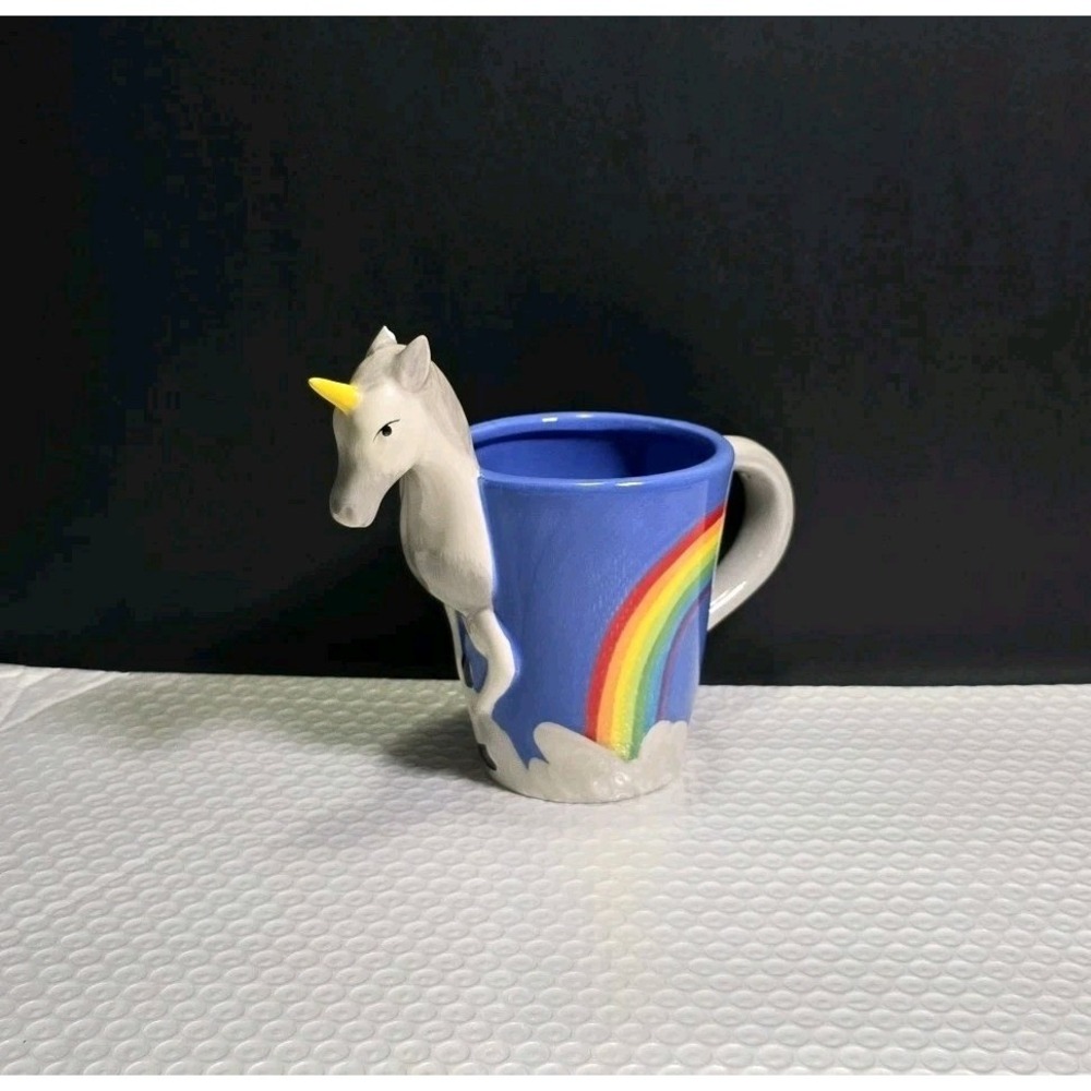 THINKGEEK 3D Unicorn Rainbow Ceramic Mug 2015 Hand Painted 16 oz Figural Planter